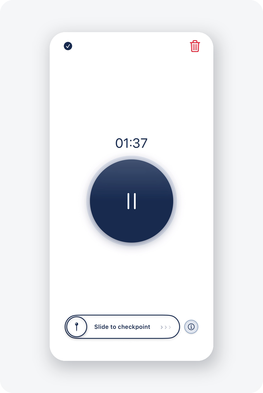 The recording screen with the Slide to checkpoint control at the bottom